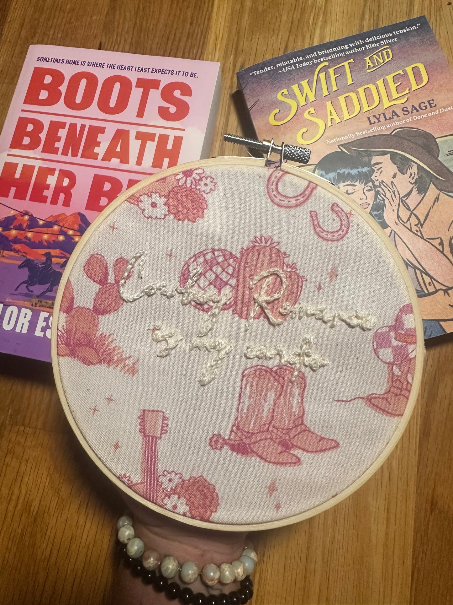 "Cowboy Romance Is My Cardio" Embroidered Hoop Art