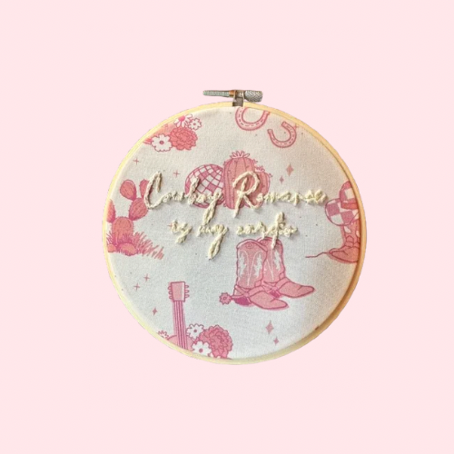 "Cowboy Romance Is My Cardio" Embroidered Hoop Art