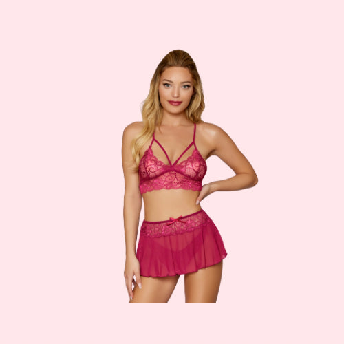 Lace Bralette with Matching Mini Skirt